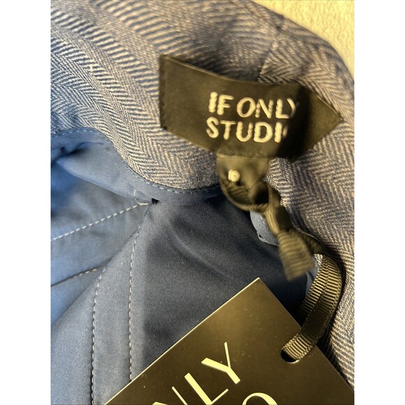 If Only Studio Pinstripe Blue Linen Wide Leg Pants Side Pockets Women SZ 10 NEW - Picture 9 of 10